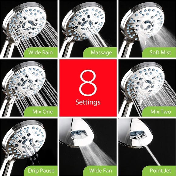 AquaCare High Pressure 8-mode Handheld Shower Head - Anti-clog Nozzles - Picture 6 of 14